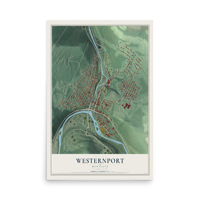 Map of Westernport, Maryland, 12 x 18 inch unframed archival matte print