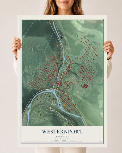Map of Westernport, Maryland, 24 x 36 inch unframed archival matte print