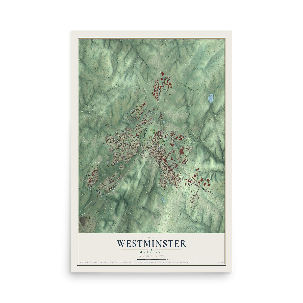 Map of Westminster, Maryland, 12 x 18 inch unframed archival matte print