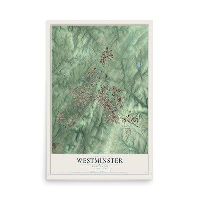 Map of Westminster, Maryland, 12 x 18 inch unframed archival matte print