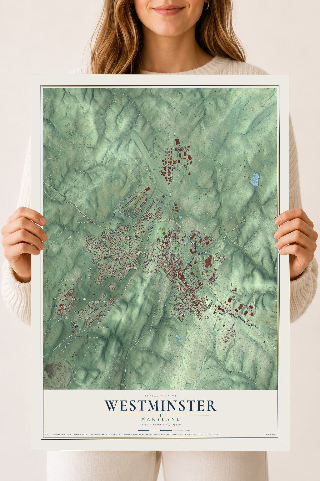 Map of Westminster, Maryland, 18 x 24 inch unframed archival matte print