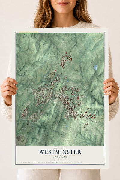 Map of Westminster, Maryland, 18 x 24 inch unframed archival matte print