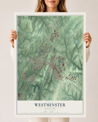Map of Westminster, Maryland, 24 x 36 inch unframed archival matte print