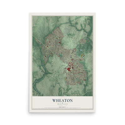 Map of Wheaton, Maryland, 12 x 18 inch unframed archival matte print