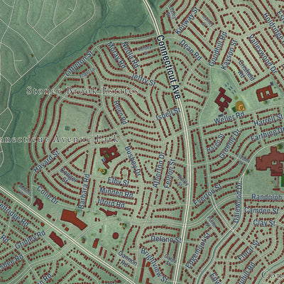 Second close-up of the map of Wheaton, Maryland print showing more streets and buildings