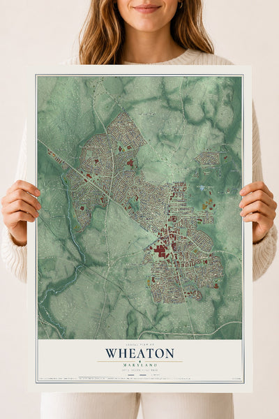 Map of Wheaton, Maryland, 18 x 24 inch unframed archival matte print