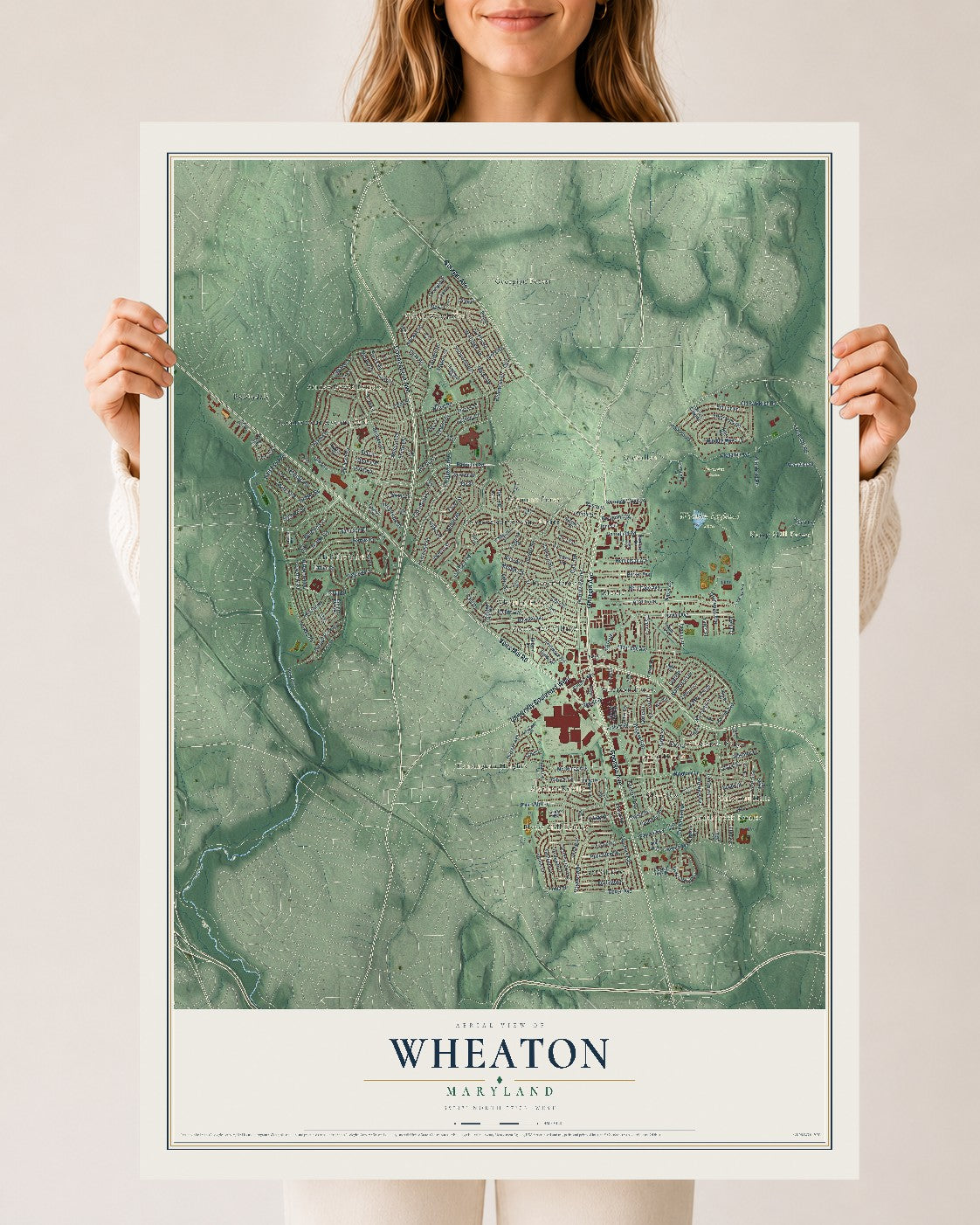 Map of Wheaton, Maryland, 24 x 36 inch unframed archival matte print