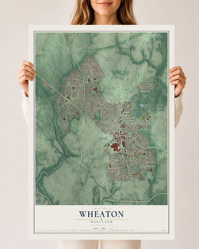 Map of Wheaton, Maryland, 24 x 36 inch unframed archival matte print