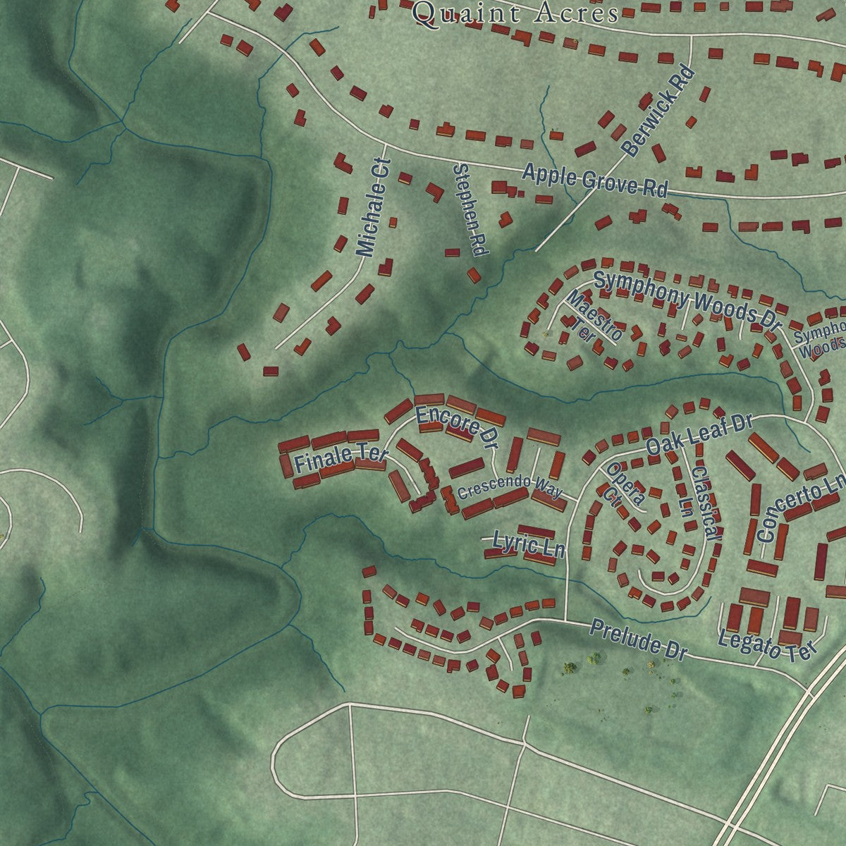 Second close-up of the map of White Oak, Maryland print showing more streets and buildings