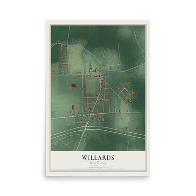 Map of Willards, Maryland, 12 x 18 inch unframed archival matte print