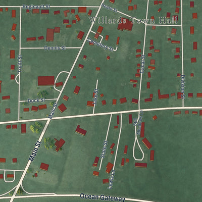 Close-up of the map of Willards, Maryland print showing street and building detail