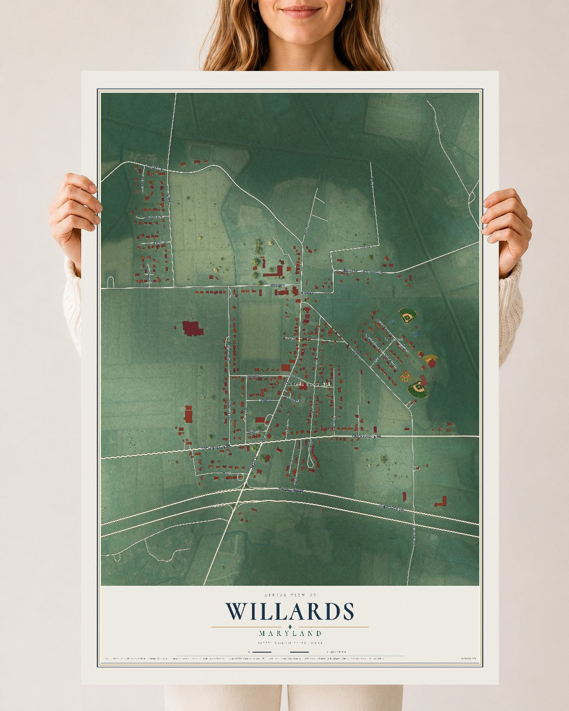 Map of Willards, Maryland, 24 x 36 inch unframed archival matte print