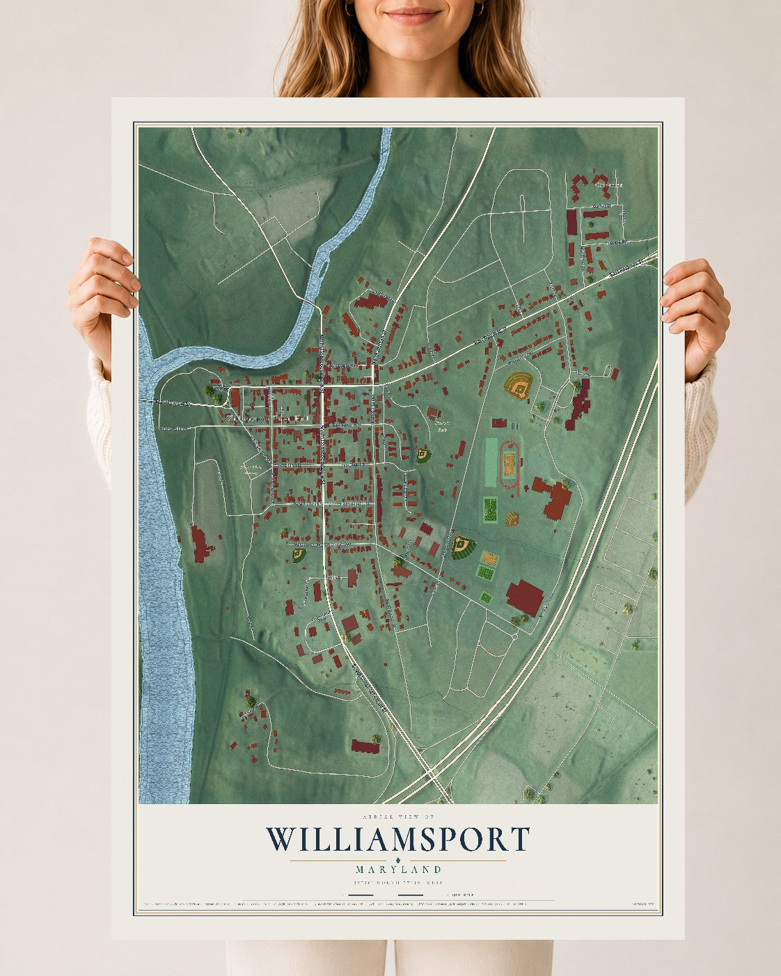 Map of Williamsport, Maryland, 24 x 36 inch unframed archival matte print