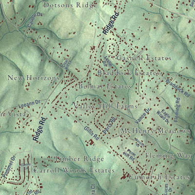 Close-up of the map of Winfield, Maryland print showing street and building detail