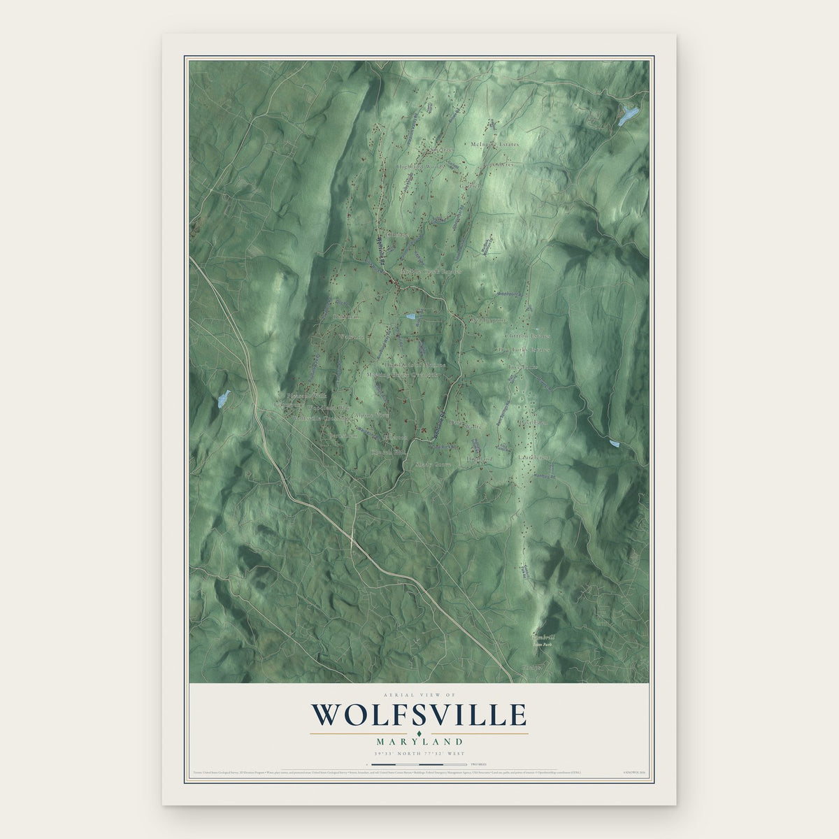 Wolfsville, Maryland map print, the full design