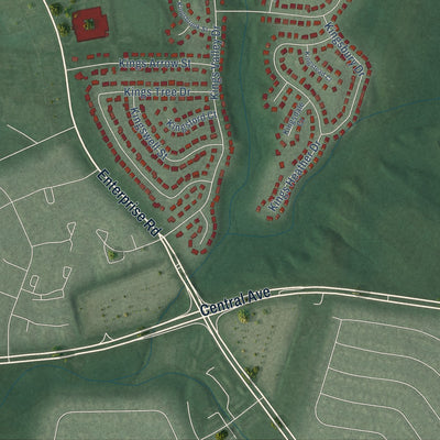 Close-up of the map of Woodmore, Maryland print showing street and building detail