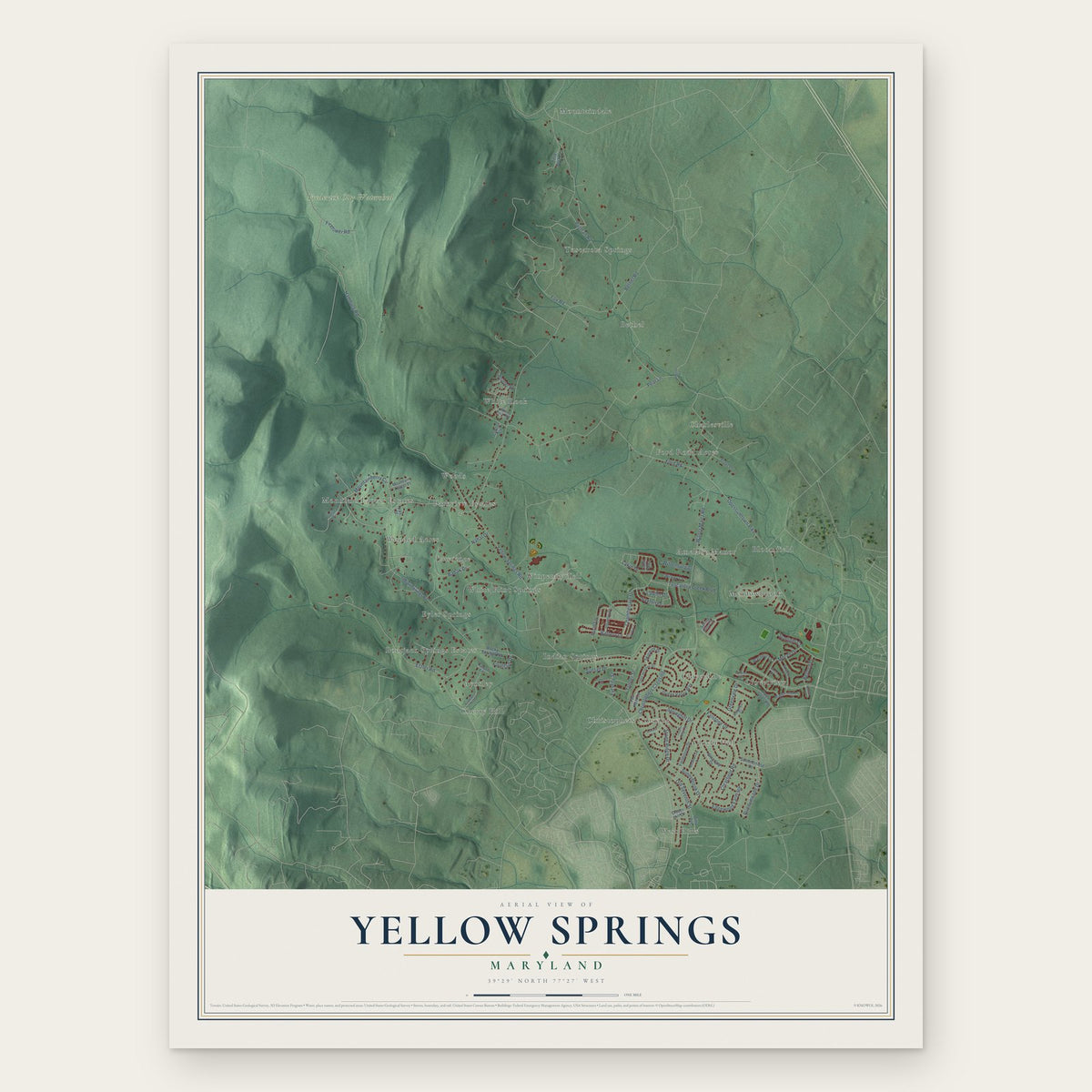 Yellow Springs, Maryland map print, the full design