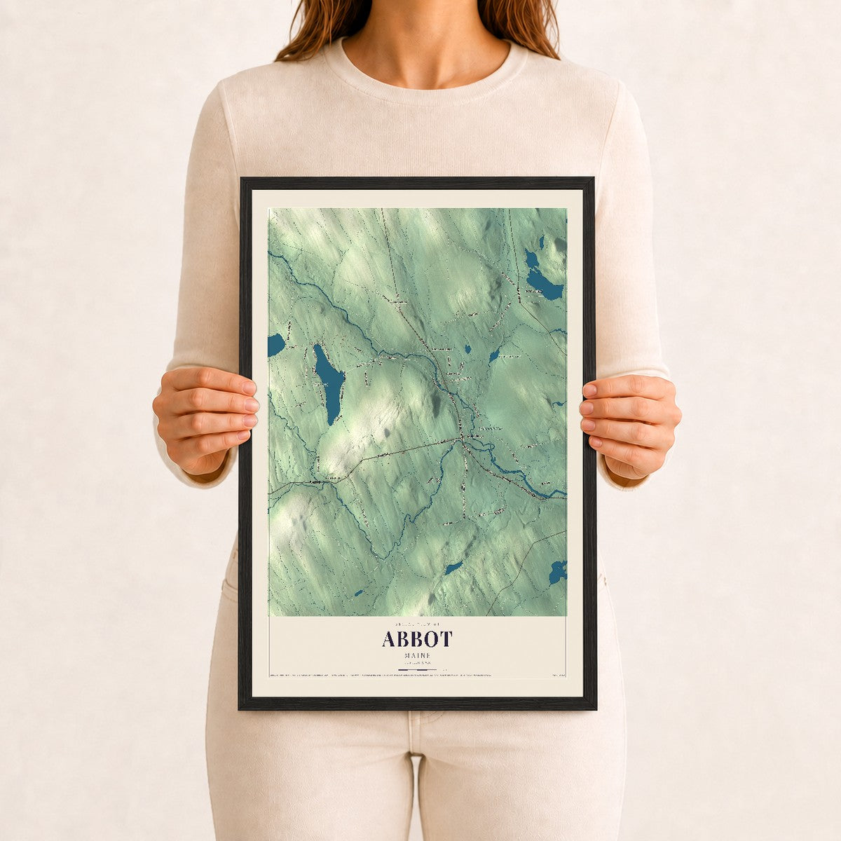 Abbot, Maine map print - 12 x 18 black Ayous wood frame