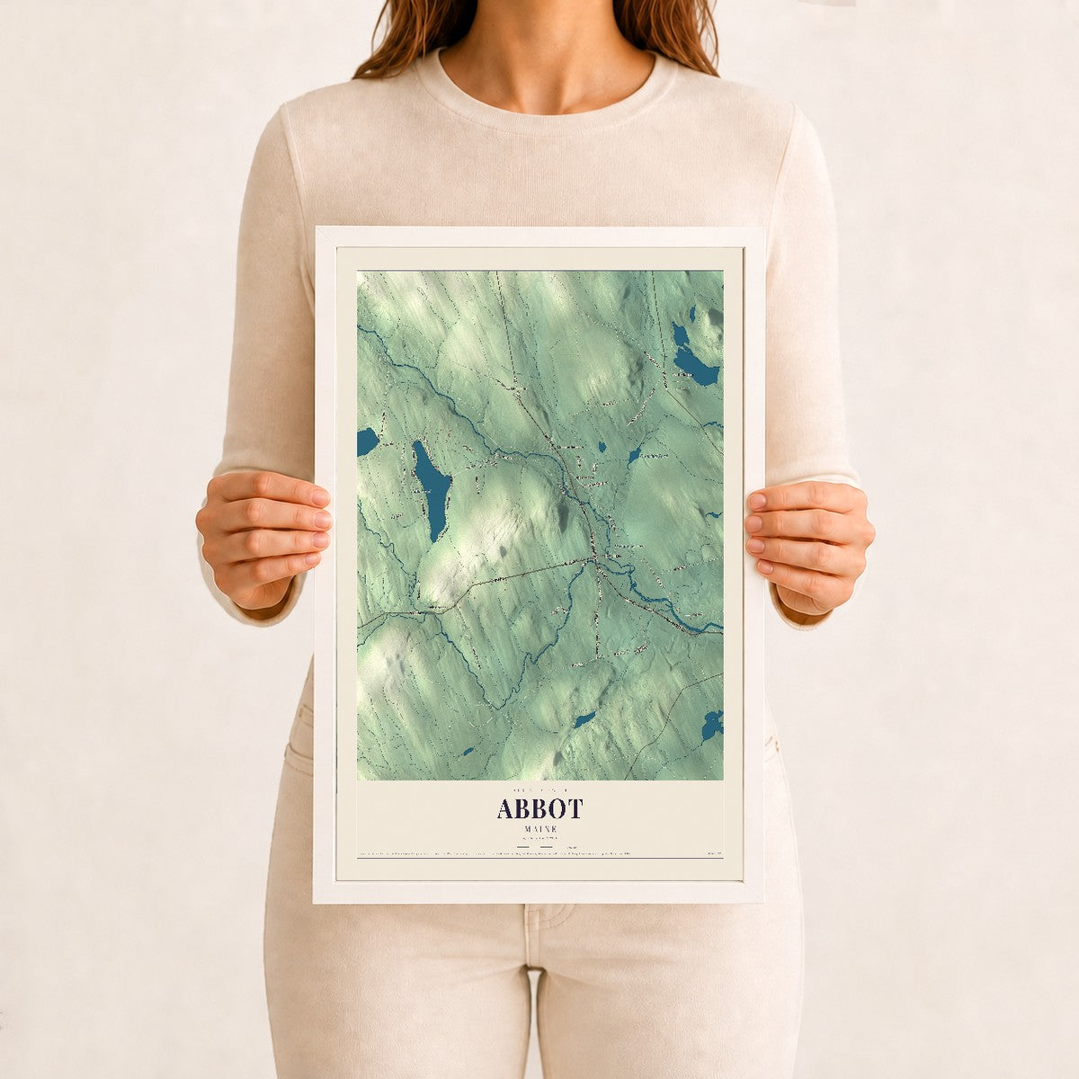 Abbot, Maine map print - 12 x 18 white Ayous wood frame