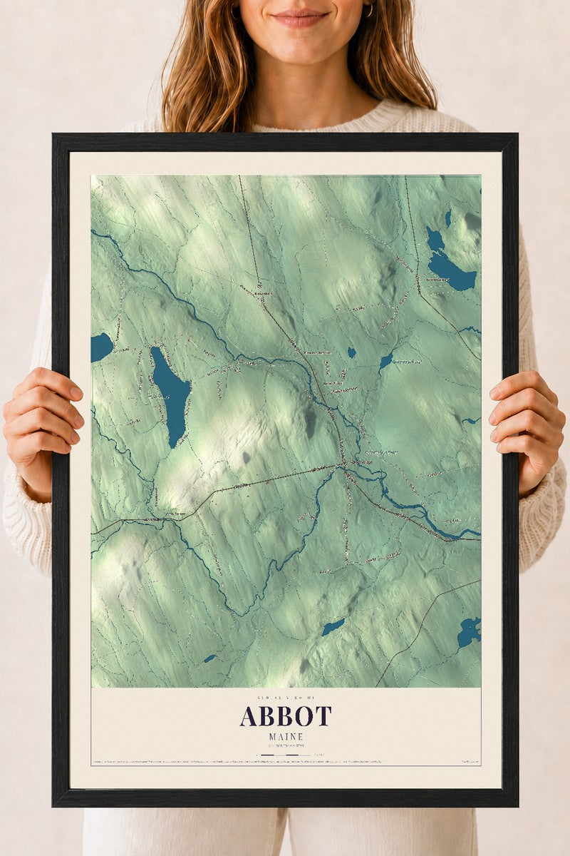 Abbot, Maine map print - 18 x 24 black Ayous wood frame