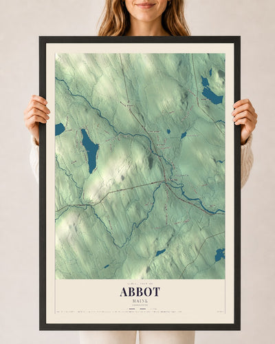 Abbot, Maine map print - 24 x 36 black Ayous wood frame