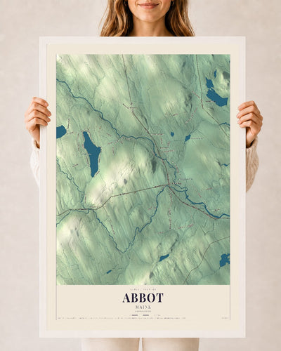 Abbot, Maine map print - 24 x 36 white Ayous wood frame