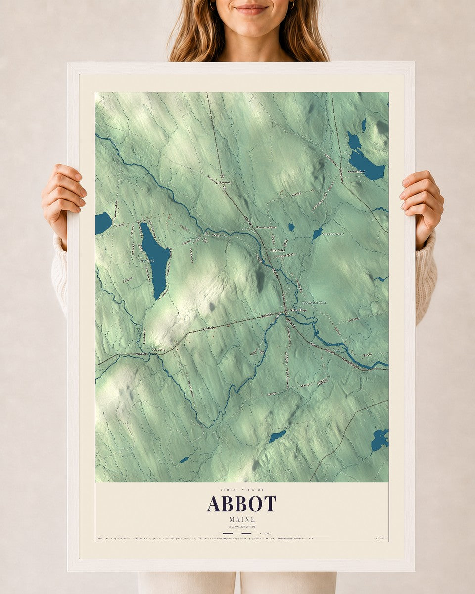 Abbot, Maine map print - 24 x 36 white Ayous wood frame