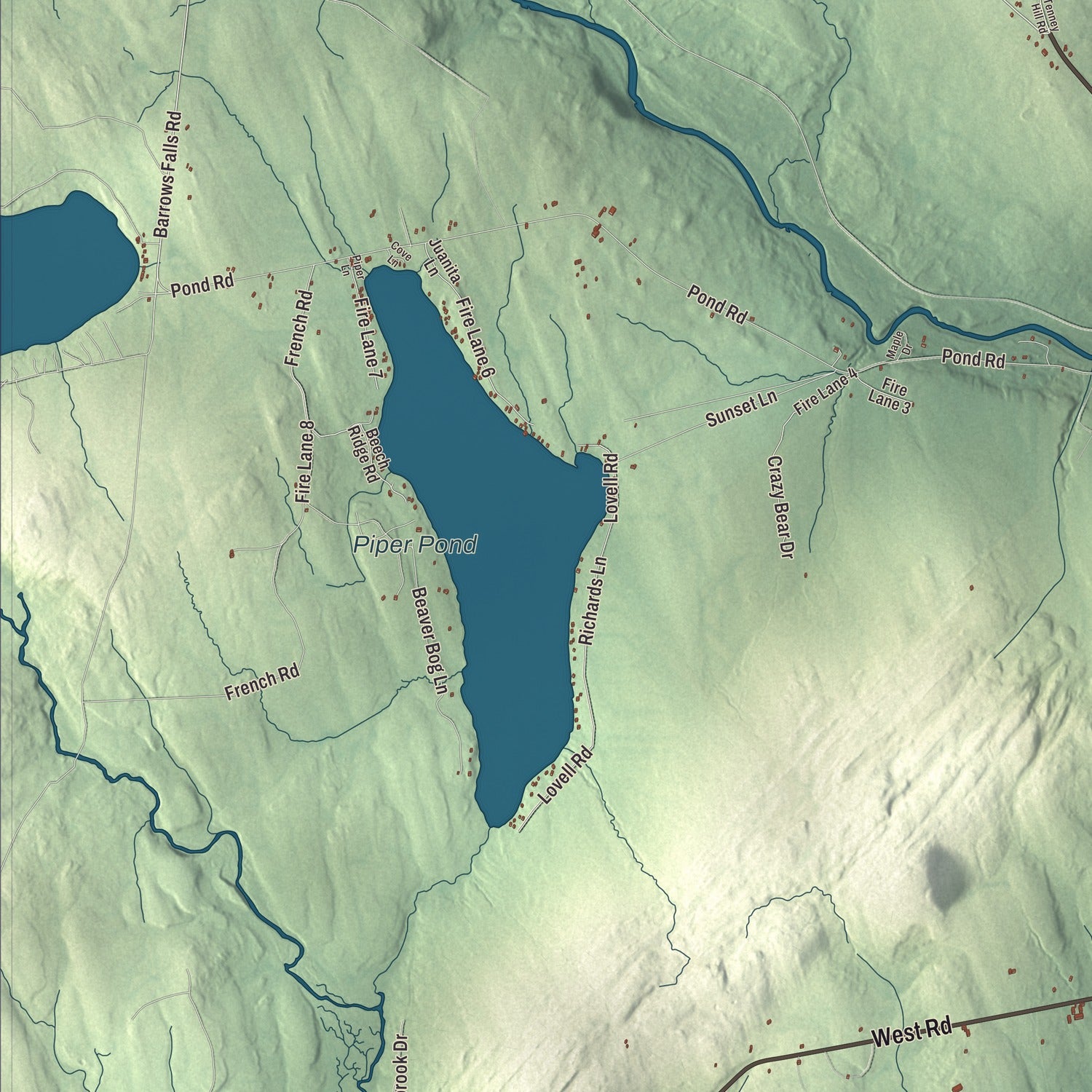 Terrain and local geography detail from the Abbot, Maine map