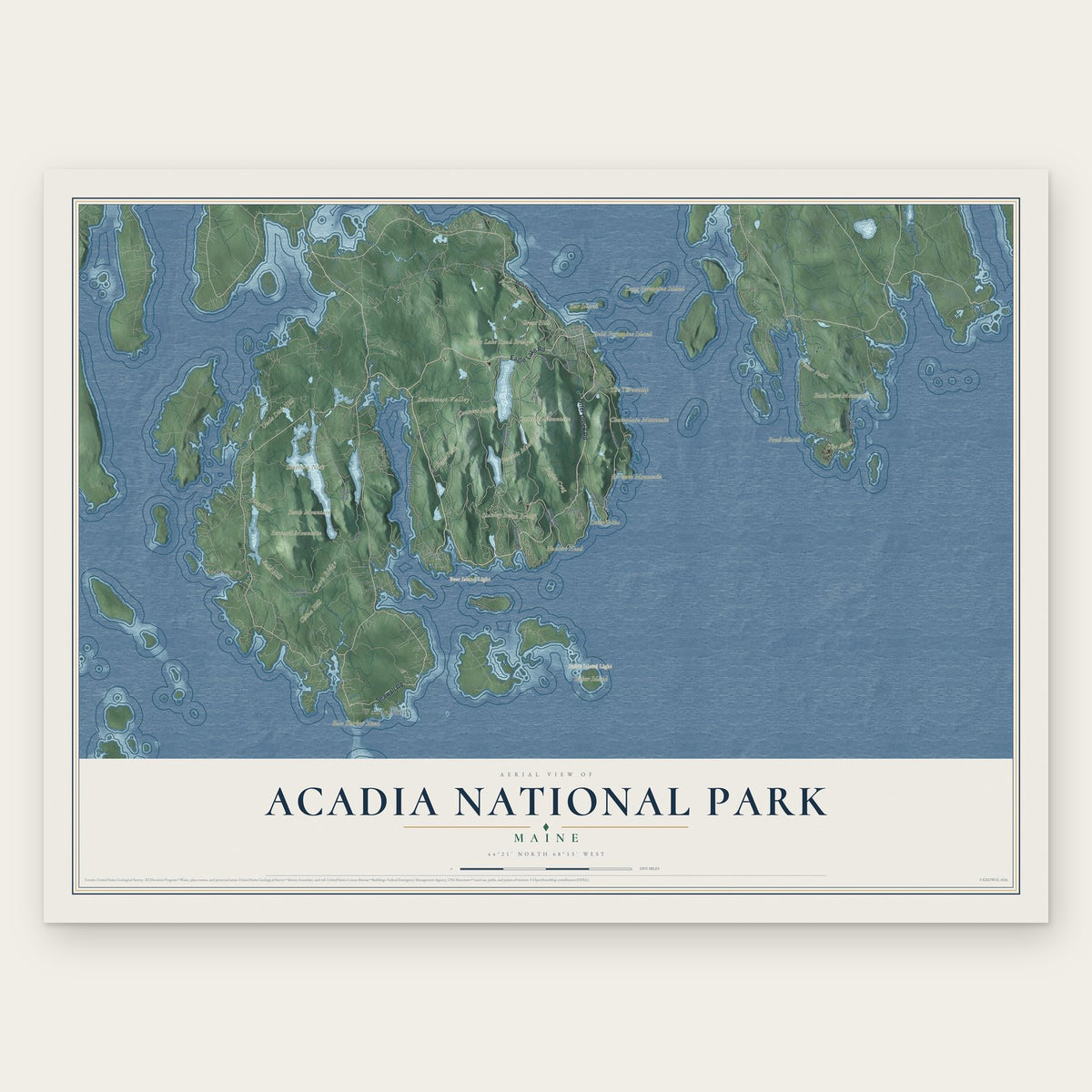 Acadia National Park, Maine map print, the full design