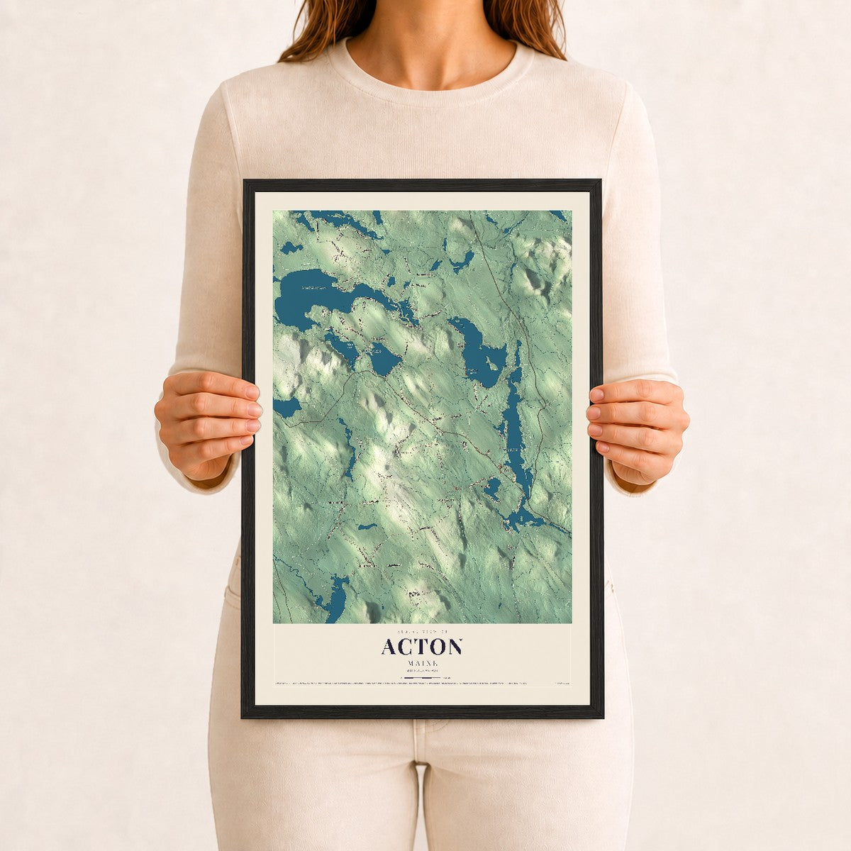 Acton, Maine map print - 12 x 18 black Ayous wood frame