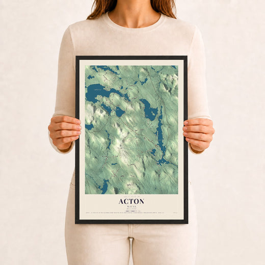 Map of Acton, Maine, 12 x 18 inch print in a black wood frame