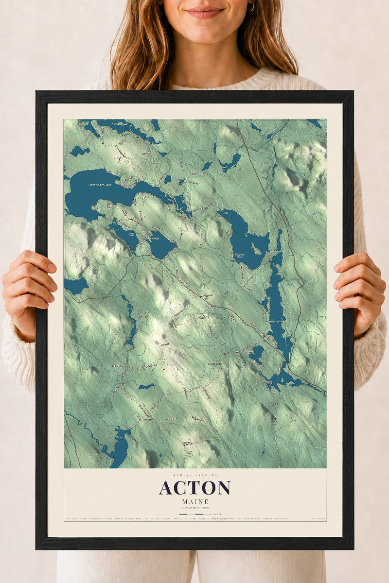 Acton, Maine map print - 18 x 24 black Ayous wood frame