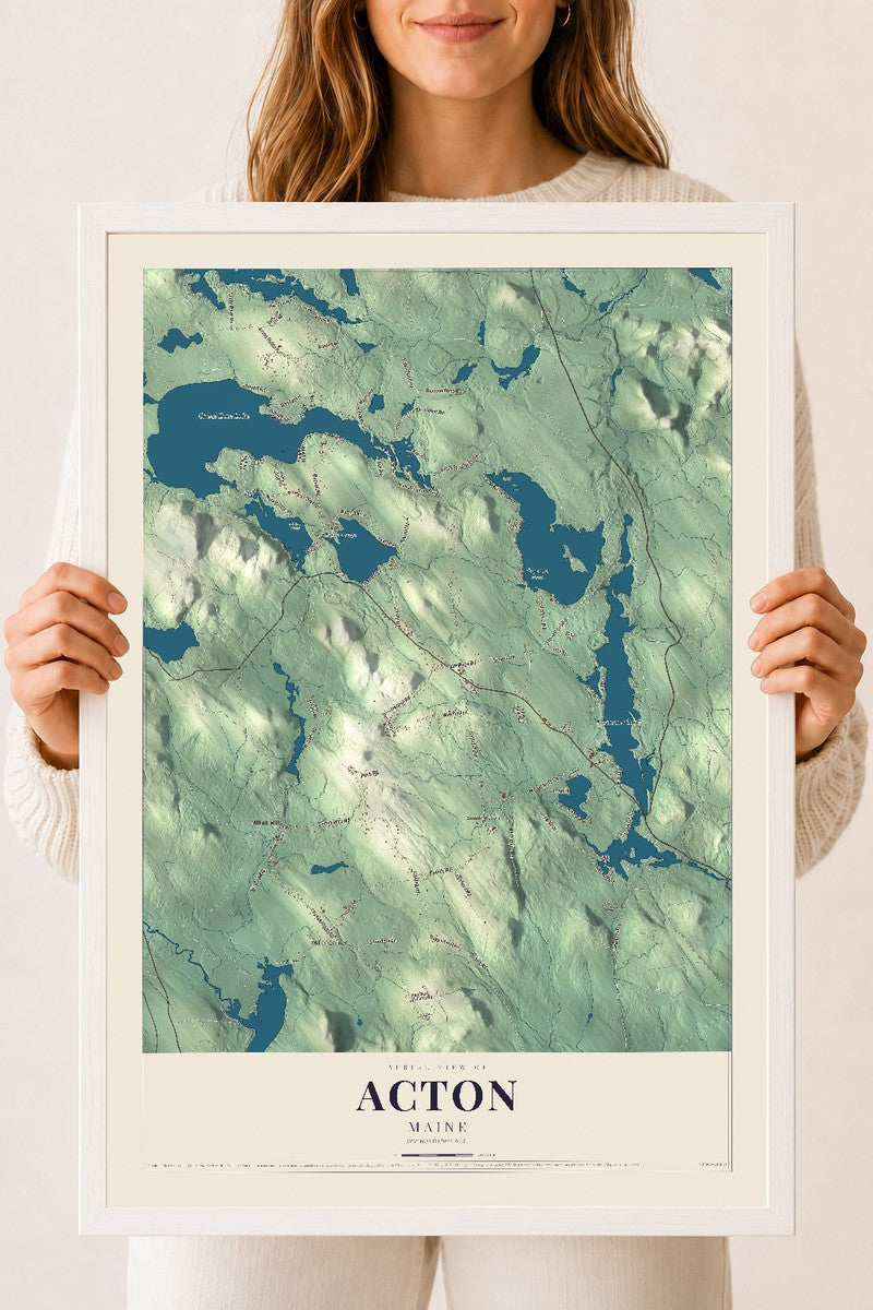 Acton, Maine map print - 18 x 24 white Ayous wood frame