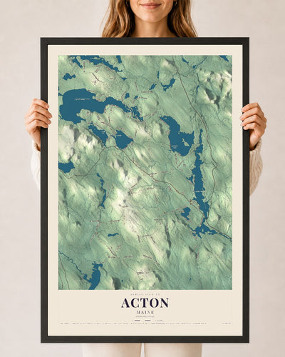 Acton, Maine map print - 24 x 36 black Ayous wood frame
