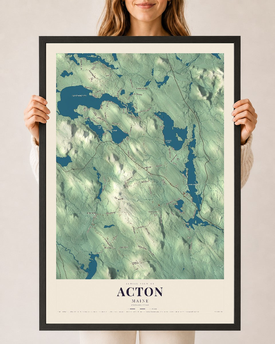 Acton, Maine map print - 24 x 36 black Ayous wood frame
