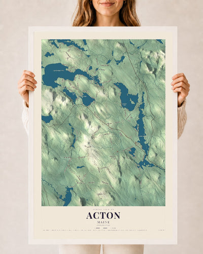 Acton, Maine map print - 24 x 36 white Ayous wood frame