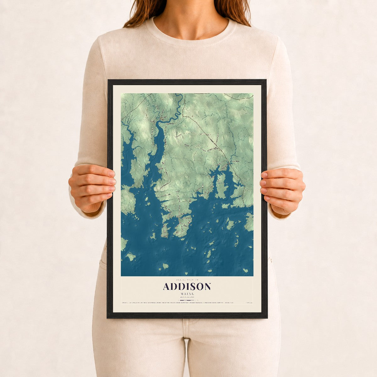 Addison, Maine map print - 12 x 18 black Ayous wood frame