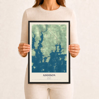Addison, Maine map print - 12 x 18 black Ayous wood frame