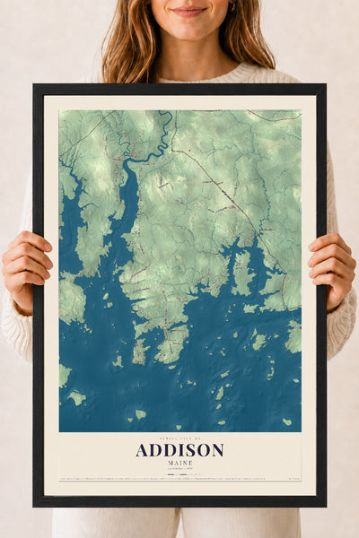 Addison, Maine map print - 18 x 24 black Ayous wood frame
