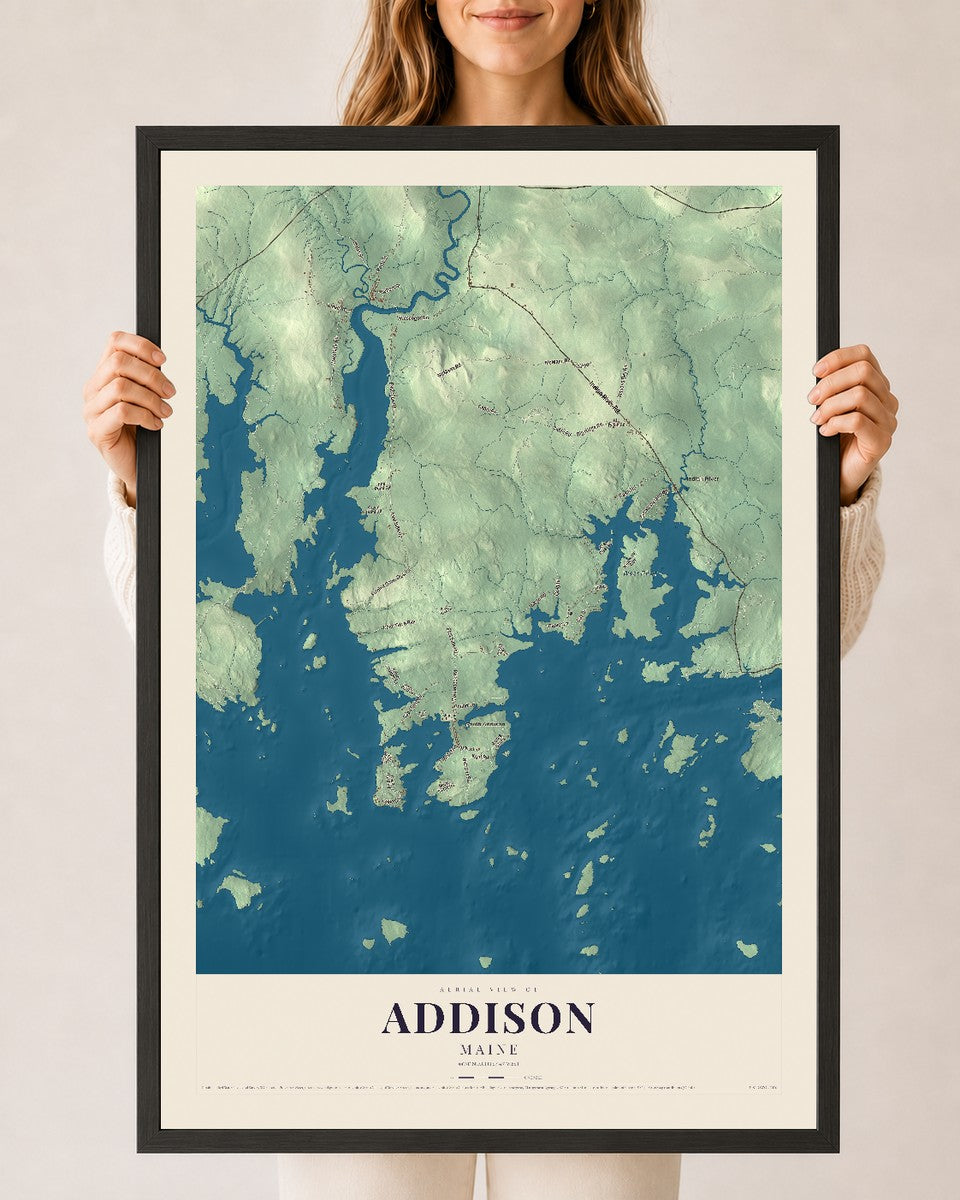 Addison, Maine map print - 24 x 36 black Ayous wood frame