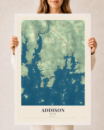 Addison, Maine map print - 24 x 36 white Ayous wood frame
