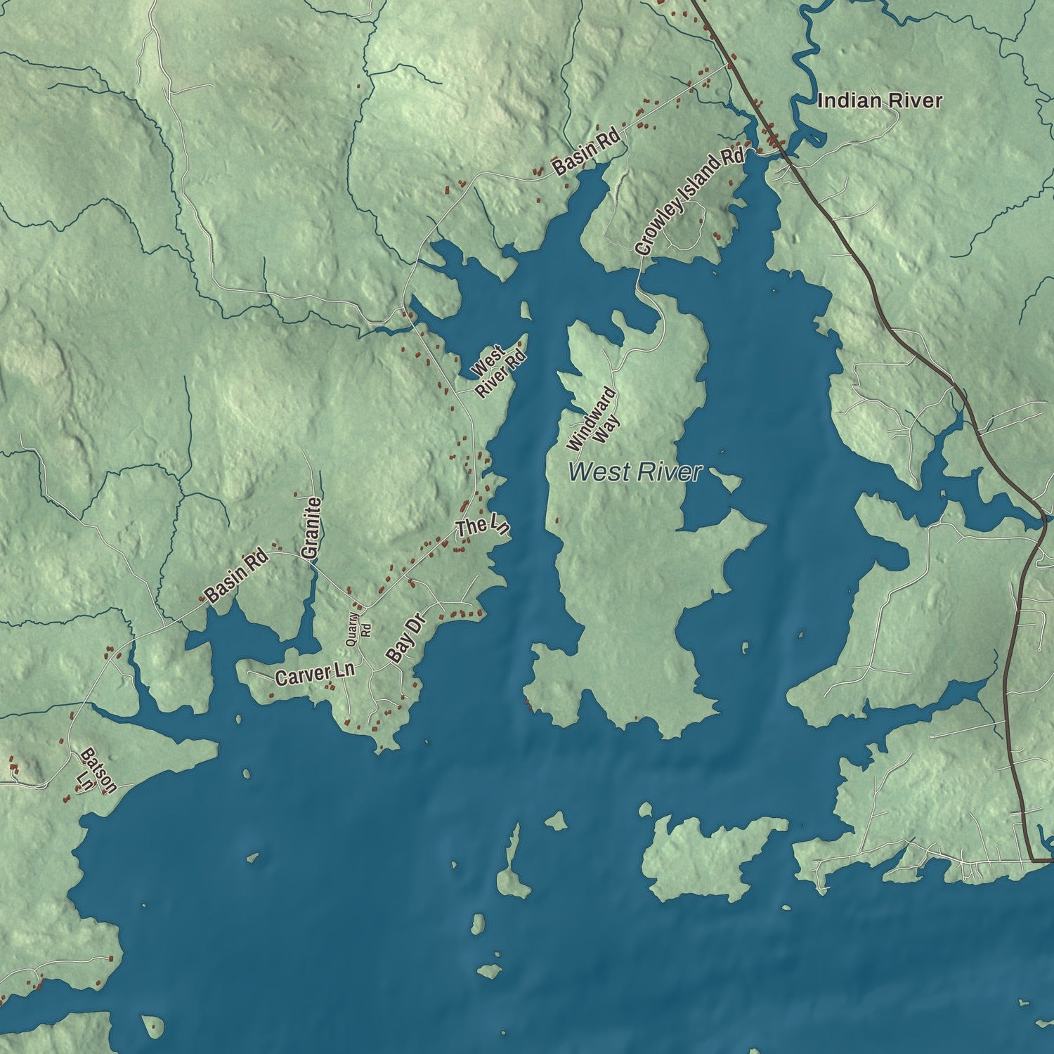 Terrain and local geography detail from the Addison, Maine map