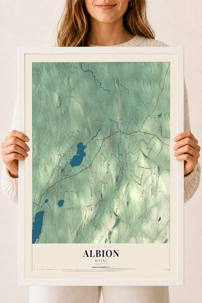 Albion, Maine map print - 18 x 24 white Ayous wood frame