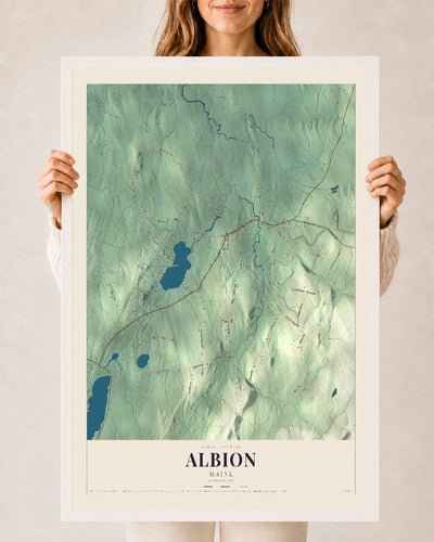 Albion, Maine map print - 24 x 36 white Ayous wood frame