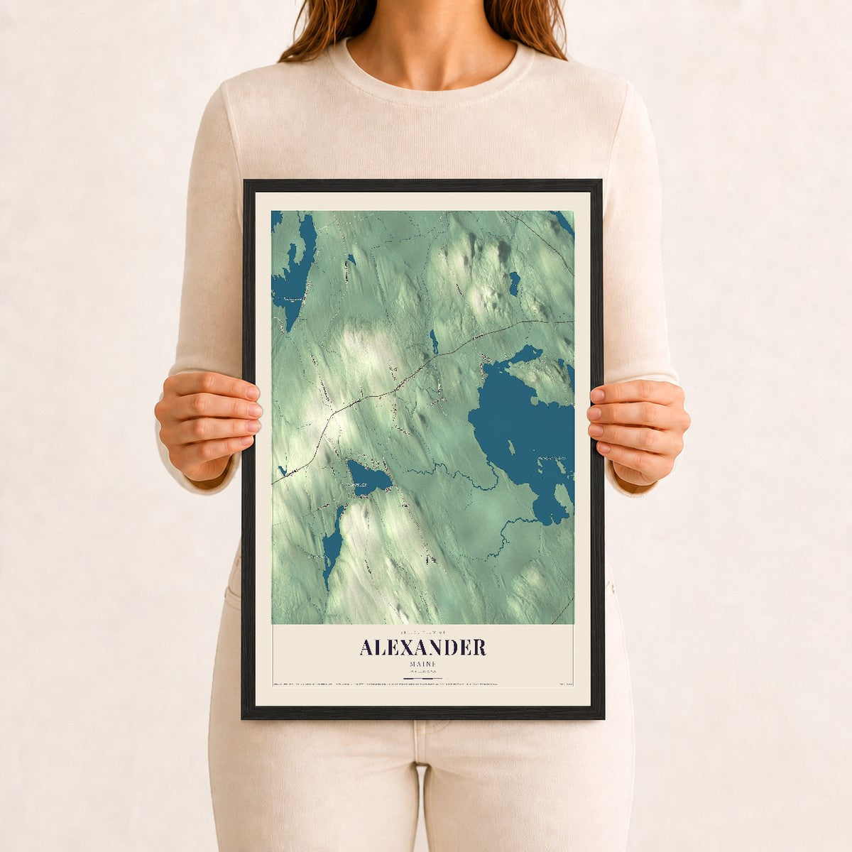 Alexander, Maine map print - 12 x 18 black Ayous wood frame