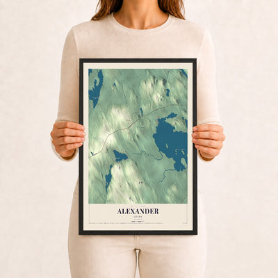 Alexander, Maine map print - 12 x 18 black Ayous wood frame