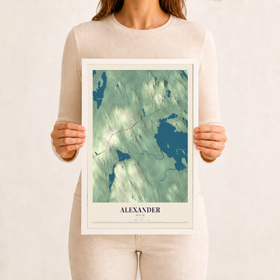 Alexander, Maine map print - 12 x 18 white Ayous wood frame