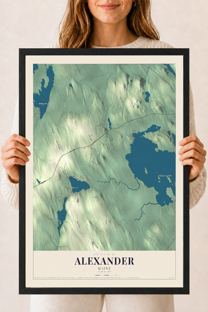 Alexander, Maine map print - 18 x 24 black Ayous wood frame