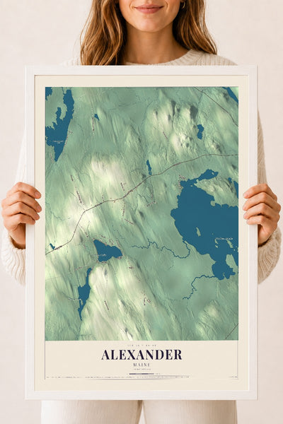 Alexander, Maine map print - 18 x 24 white Ayous wood frame