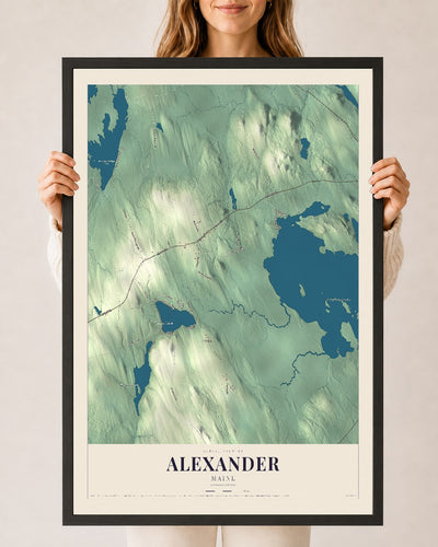 Alexander, Maine map print - 24 x 36 black Ayous wood frame